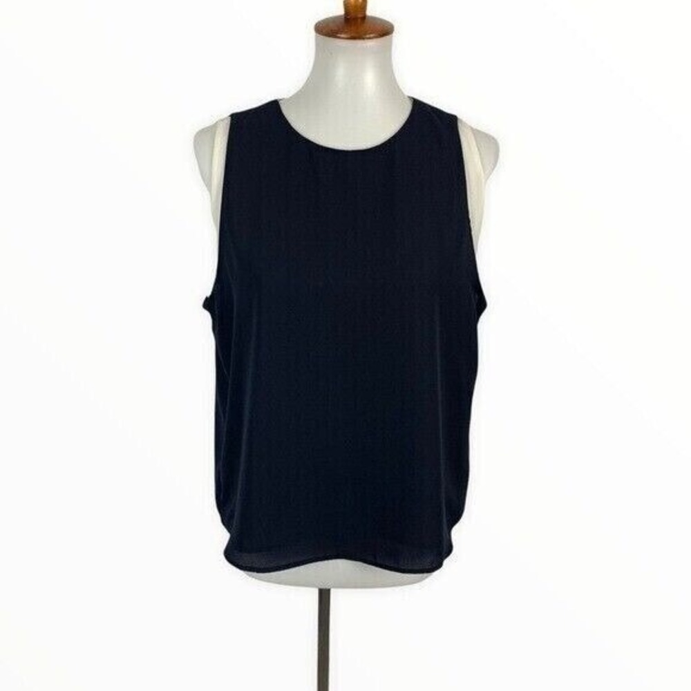 Banana Republic Blouse Medium Navy Blue White Tank Top Workwear Classic 493476